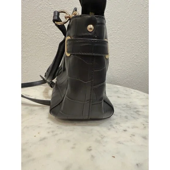 Coach Black Croc Embossed Leather Satchel Shoulder Crossbody Bag - Picture 10 of 11